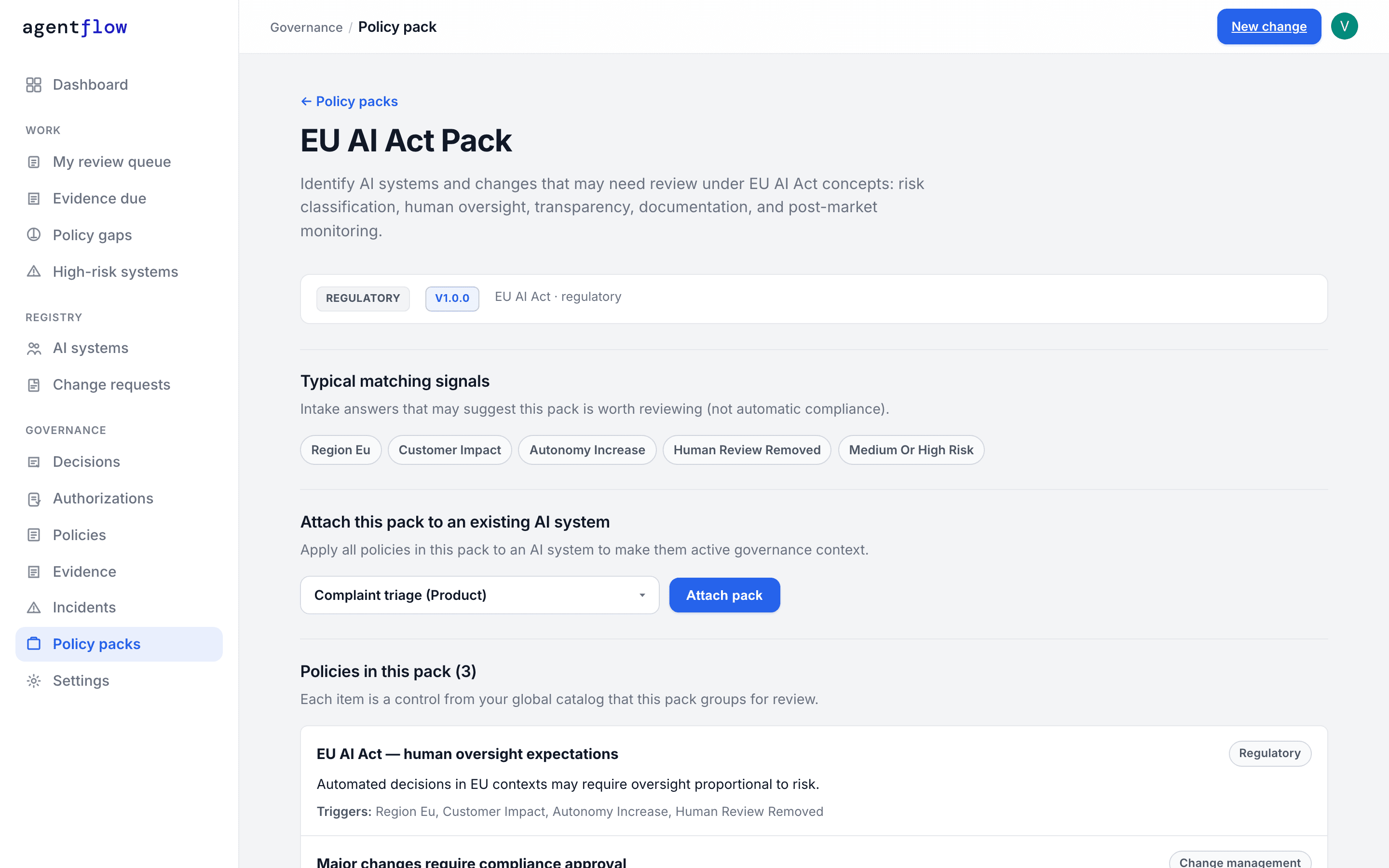 Policy packs and evidence tracking